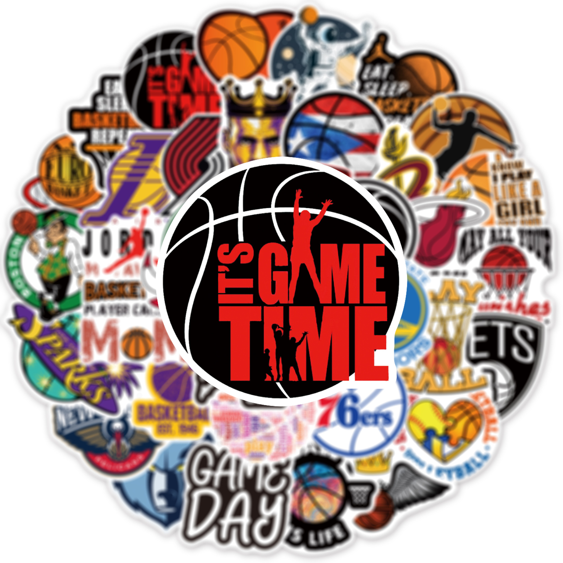 50张basketball篮球运动涂鸦贴纸旅行箱吉他汽车电脑防水pvc贴纸