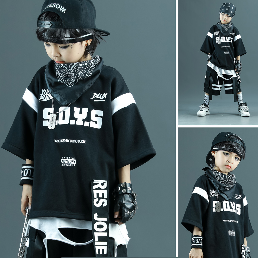 少儿街舞潮服hiphop男孩潮牌嘻哈套装男童架子鼓服装潮酷演出服夏