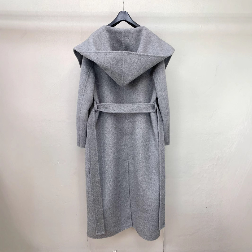 骆驼绒加长款连帽系带双面羊毛呢大衣外套大连女装25冬三色加厚宽