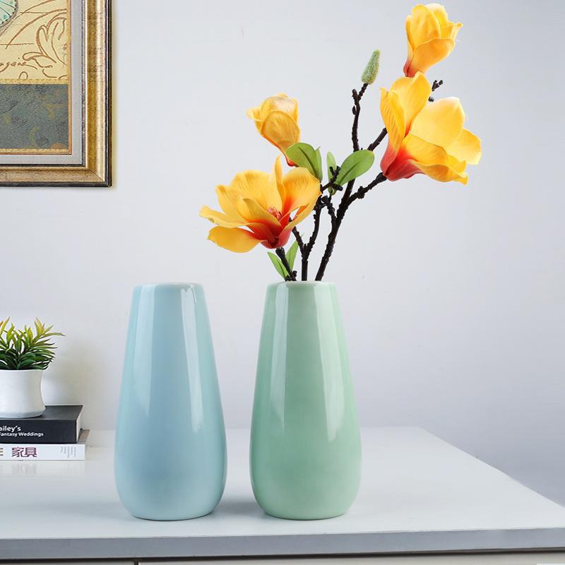 简约陶瓷花瓶创意现代装饰青瓷花器插花简约花器圆形白色家居摆件