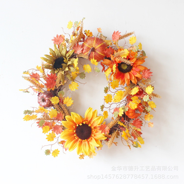 DSEN Cross-Border E-Commerce Amazon Autumn Color Thanksgiving Harvest Festival Pumpkin SUNFLOWER Maple Leaf Berry Vine Ring Garland