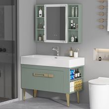 实木浴室柜组合洗脸盆现代带侧柜落地式洗手盆一体卫生间面盆智能