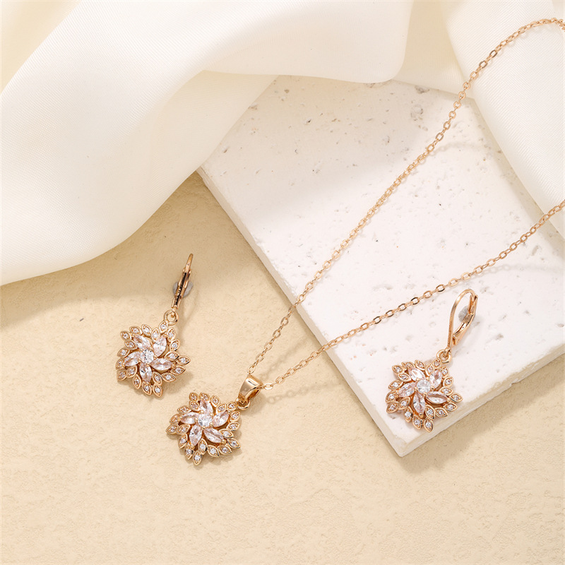 跨镜彩钻五彩花项链耳环两件套小众设计高级感欧美首饰套装饰品