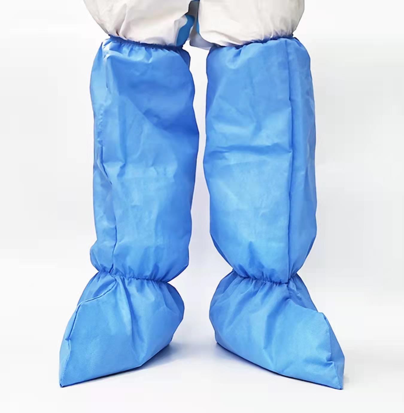 一次性防护鞋套覆膜高筒隔离靴套医护用无纺布加厚防滑底防水脚套