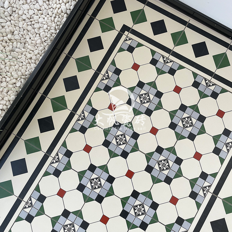 绿色复古花砖民宿酒店走廊过道拼花地毯砖卫生间阳台防滑走边地砖