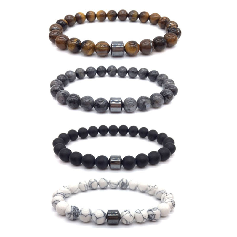 Cross-Border Sold Jewelry Fashion Wholesale New Black Stone Tiger Eye Bead Bracelet Map Stone Bracelet Magnet Bracelet New Product