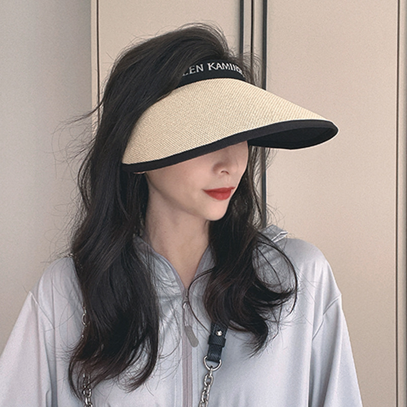Sun Protection Hat Women's Upgraded Vinyl Summer Sunscreen Large Brim Hat Sun Hat Breathable Air Top Straw Headband Sun Hat