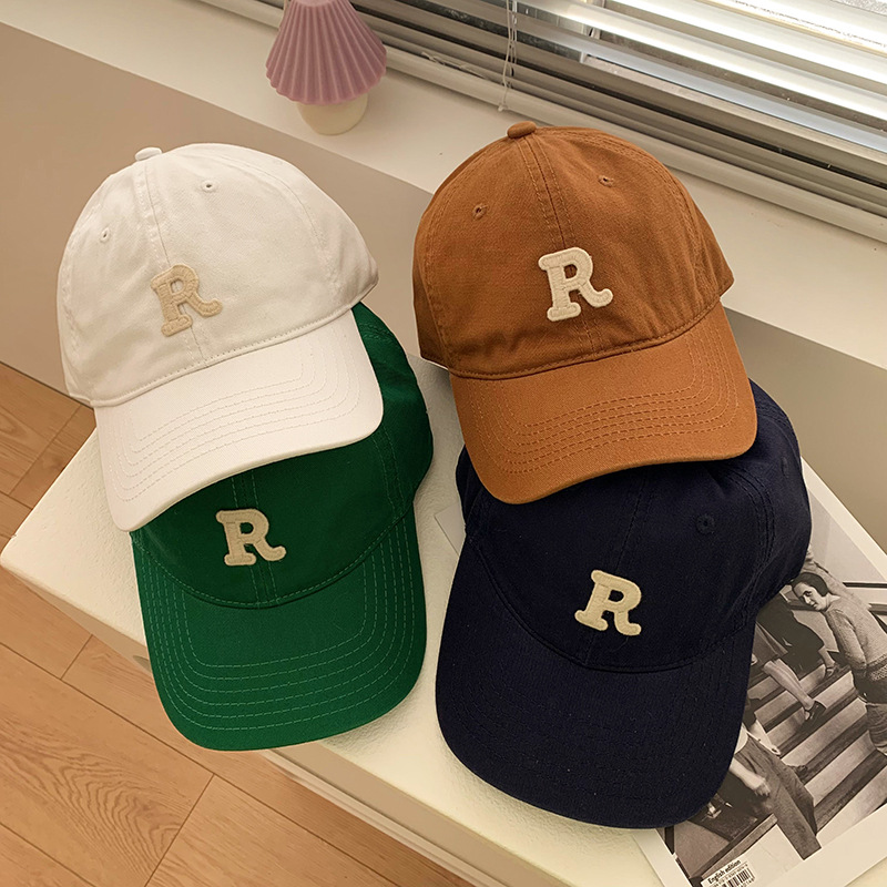 Green R Alphabet Peaked Cap Female Ins Fashion Brand Niche Big Head Circumference Show Face Small Soft Top Hat Summer Baseball Cap Male