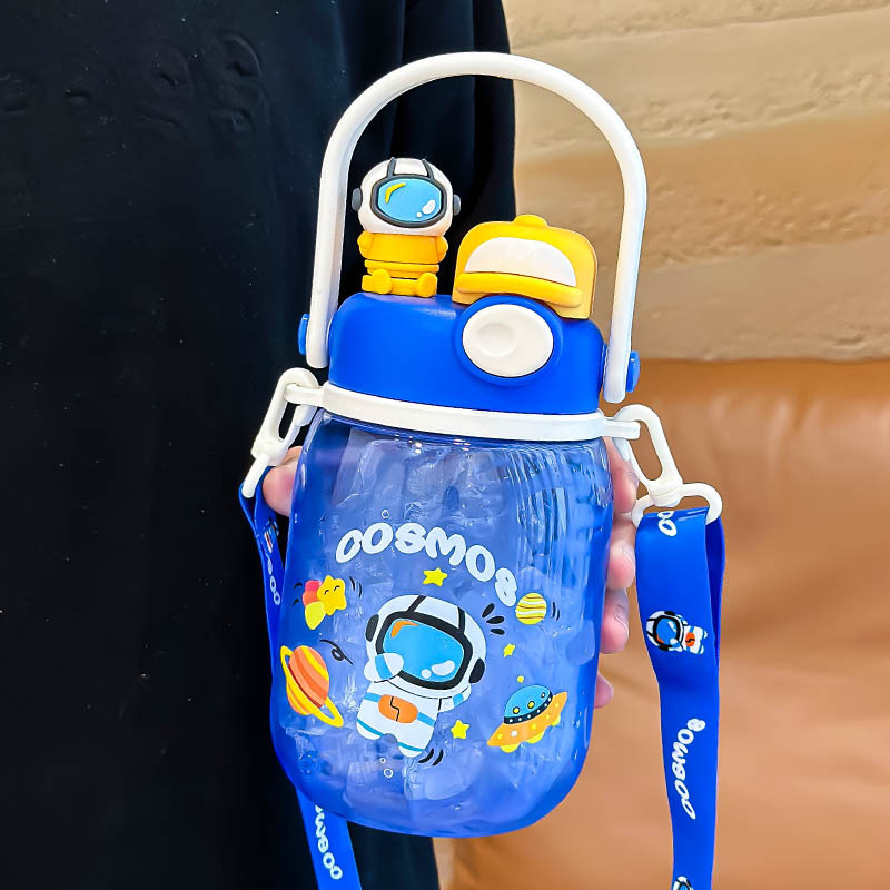 Summer Children's Cups Good-looking Double Drinking Mouth Large Capacity Kettle Crossbody Strap Primary School Student Cup for School