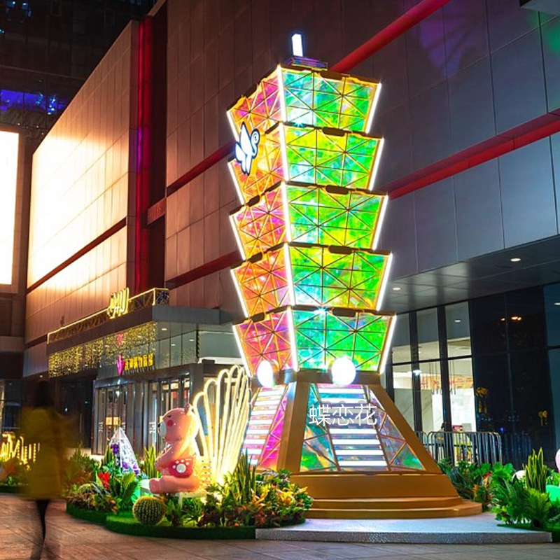 户外商业几何图形标志 亚克力幻彩圣诞节装饰 广场春节dp点主题