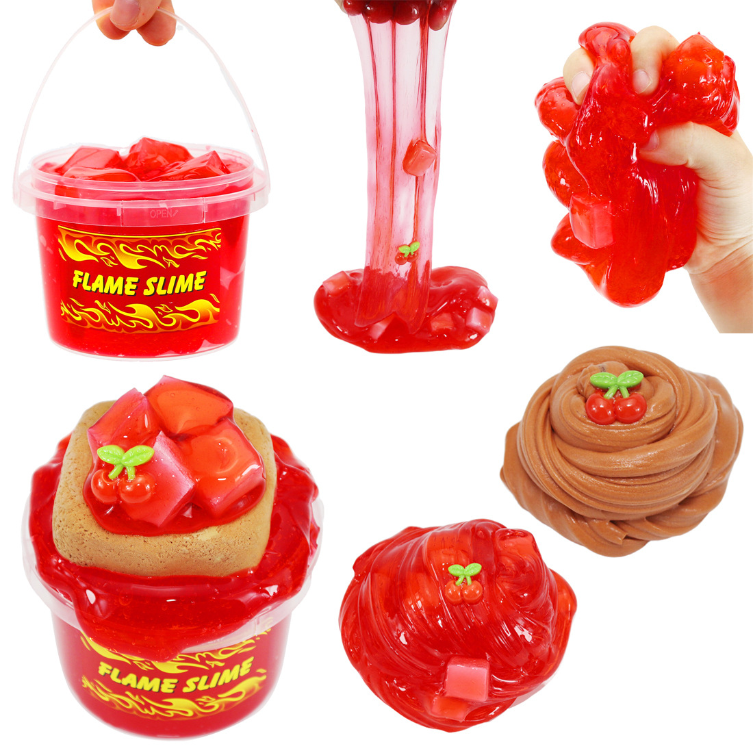 amz 樱桃史莱姆 diy彩泥水晶泥套装儿童解压玩具牛头胶玩具厂