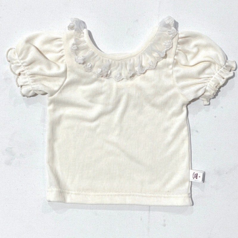 a033030现货aono网红婴童服2024夏款淑女蕾丝领t恤衫an24x118