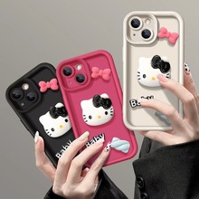 可爱卡通凯蒂猫适用iPhone15Pro手机壳蝴蝶结硅胶苹果14Pro防摔13