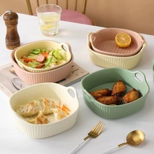 简约空气炸锅碗家用餐具碗异型碗大碗高颜值烤箱拉面碗双耳陶瓷盘