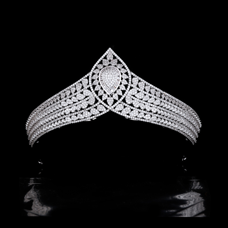 欧美饰品奢华手工女王发饰新娘结婚锆石皇冠婚礼头饰婚纱配饰冠冕
