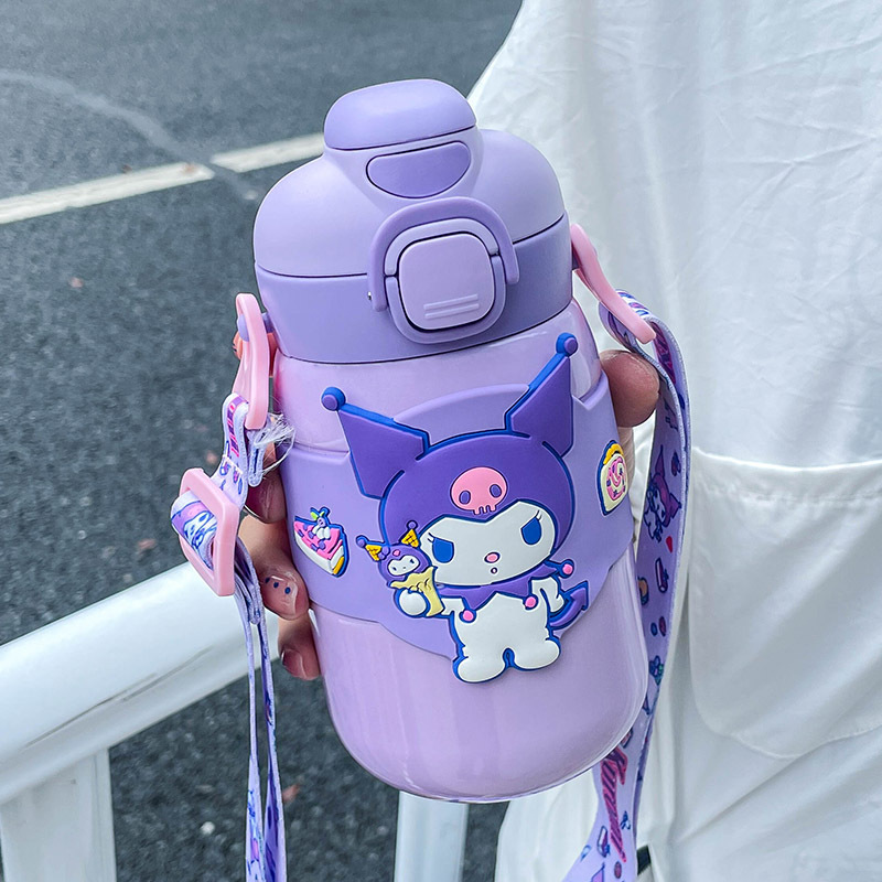 Hellokitty Vacuum Cup Good-looking Cute Cup Straw Portable Lanyard Strap Children's Double Drinking Cup Sanrio