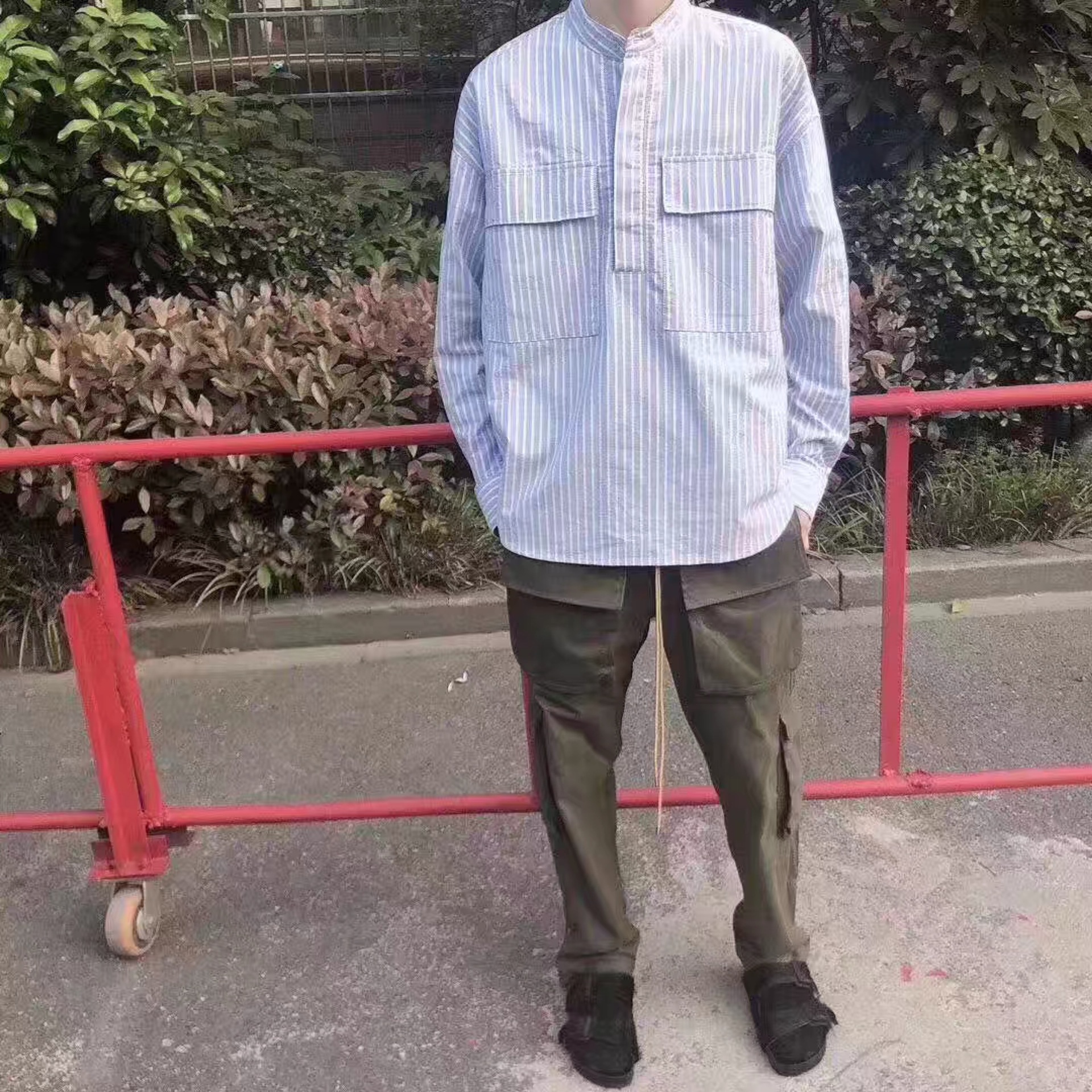 正确版本 fear of god 6th fog衬衫第六季高街条纹亨利领衬衫长袖