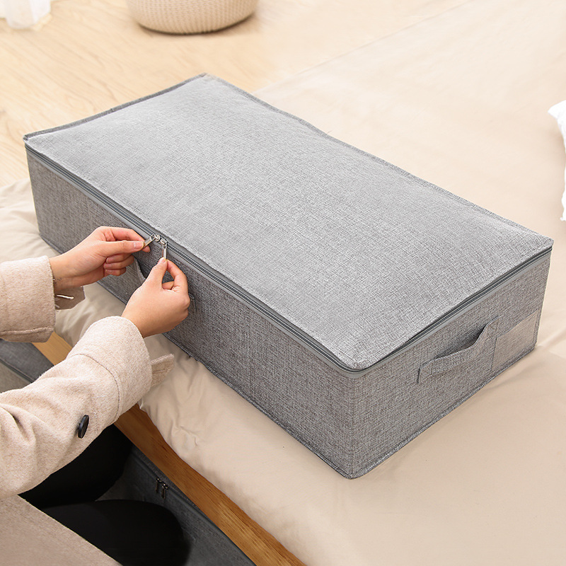 Amazon Cotton and Linen Bed Bottom Storage Box Flat Foldable Clothes Storage Box Large Capacity Quilt Storage Box