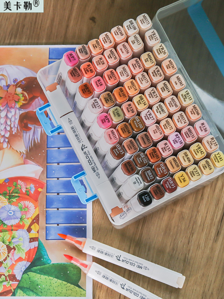 美卡勒马克笔软头肤色套装48油性双头浅色不透色24漫画肉色系彩色