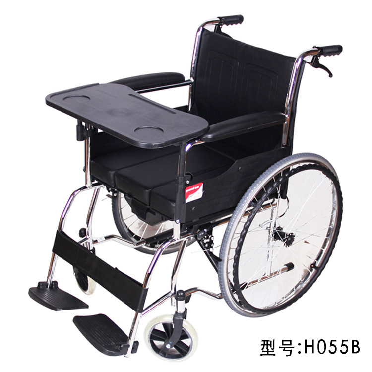 鱼跃牌h055b带手刹坐便老年人手动可折叠轻便式手推轮椅代步车