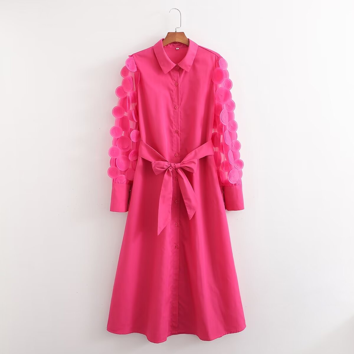 2024春wish亚马逊ebay玫红长袖拼接连衣裙-阿里巴巴