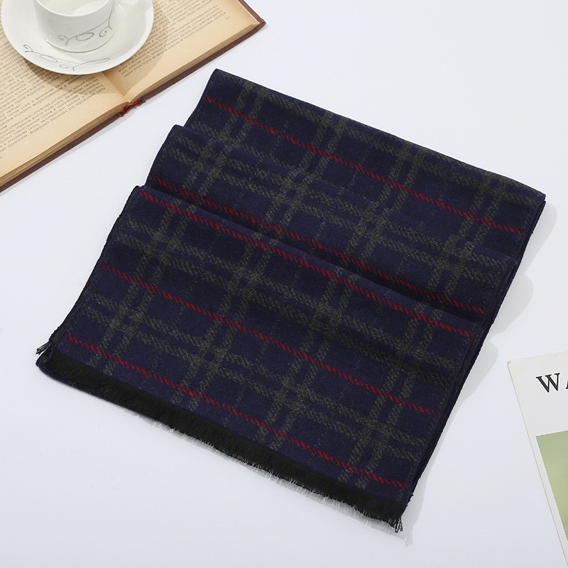 2022 Autumn and Winter New Thick Retro British Style Artificial Cashmere Scarf Men's All-Match Plaid Short Beard Scarf