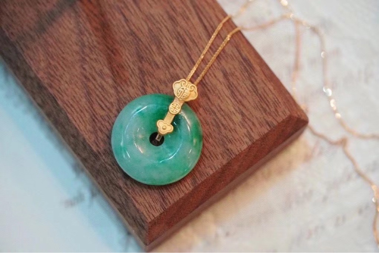 足金999如意天然翡翠平安扣如意吊坠送礼黄金福平安扣18k金项链女