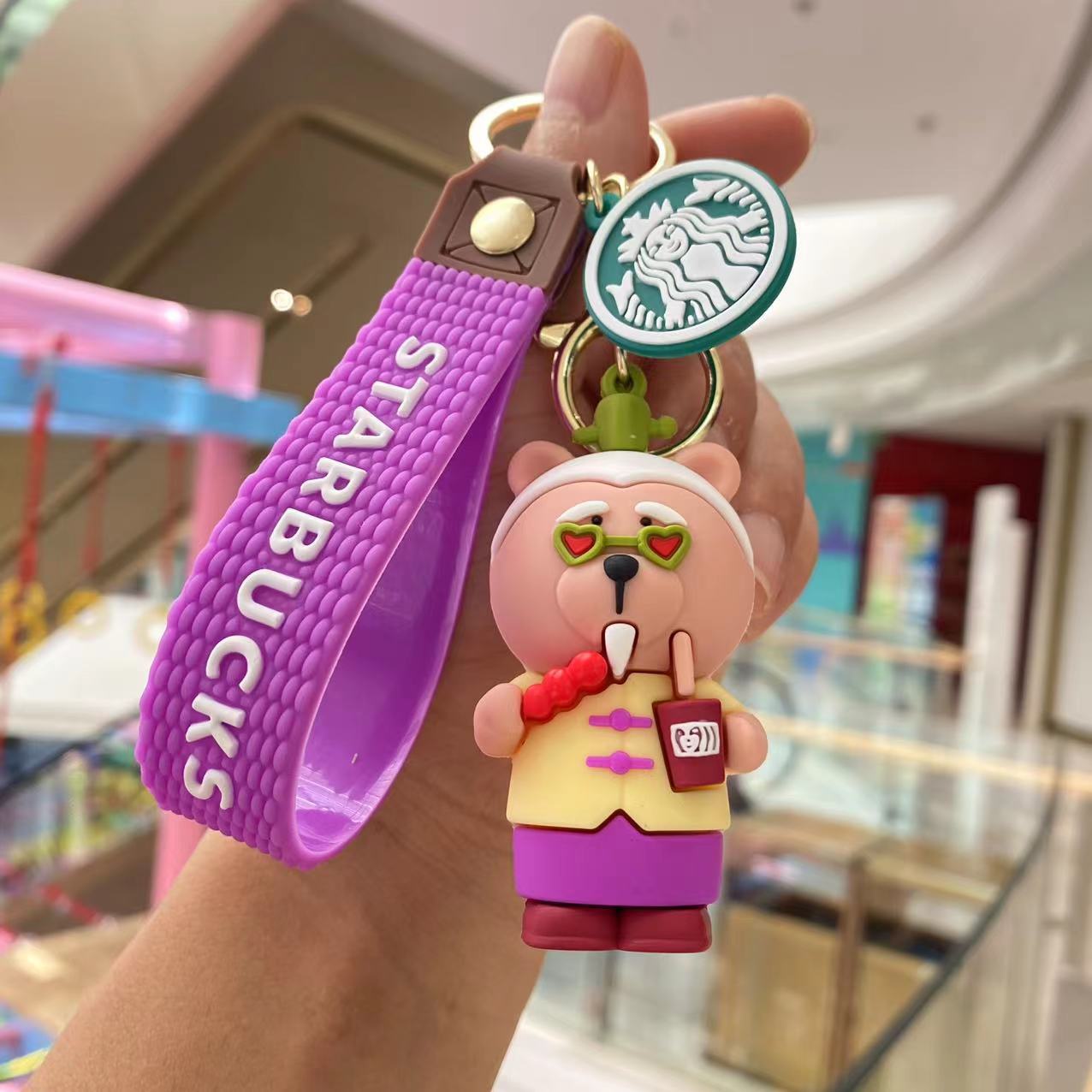 Cross-Border Starbucks Milky Tea Cup Keychain Cute Bear Car Key Pendant Doll Crane Machine Gift Wholesale