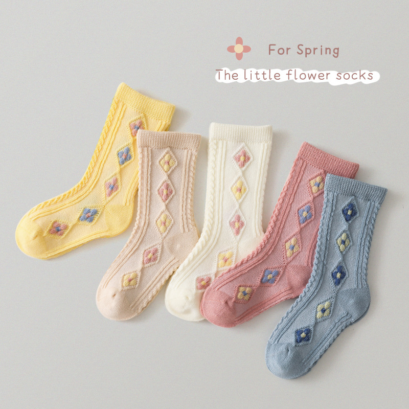 Baby Socks Spring New Cartoon Girls' Socks Korean Style Small Flower Rhombus Newborn Baby Socks