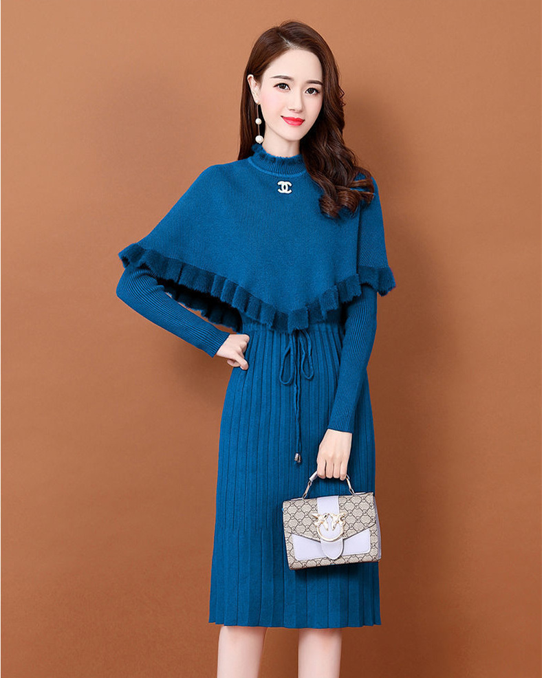 两件套披肩斗篷连衣裙