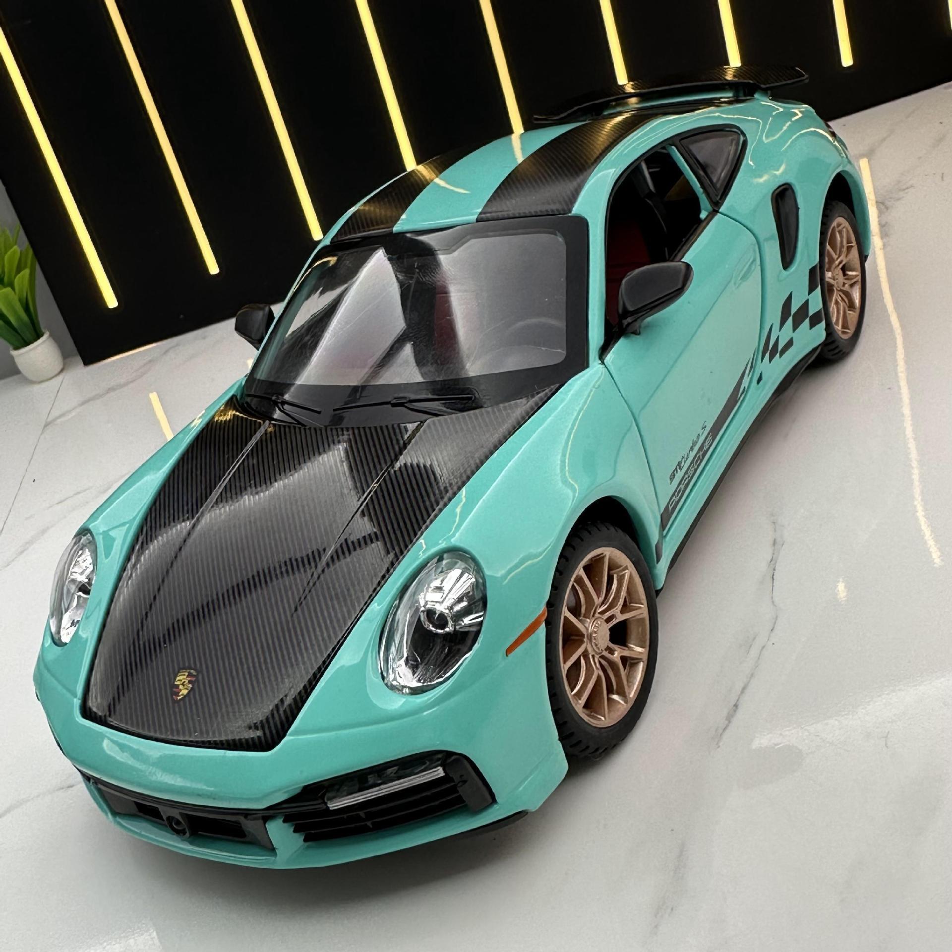 建元合金车模1:24保时捷911 turbos跑车回力带声光玩具汽车摆件品