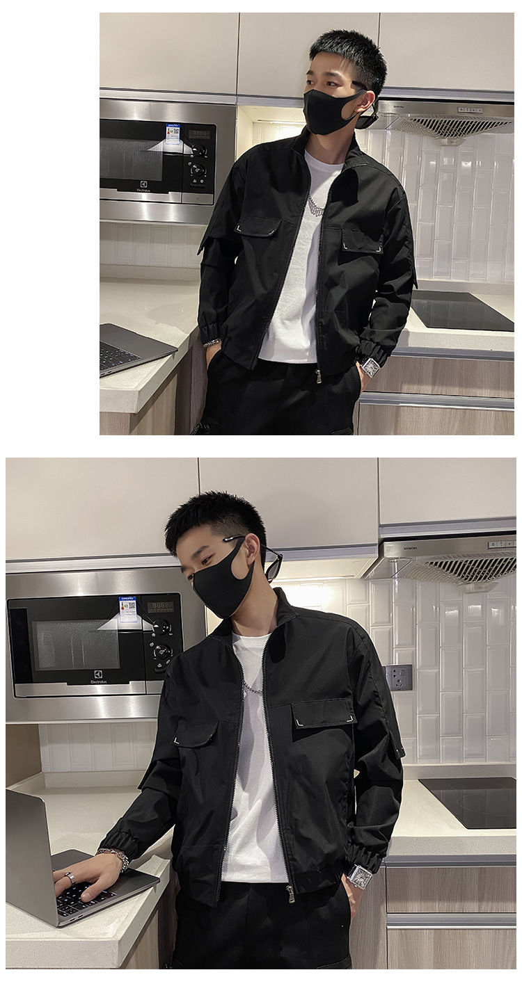 韩版外套男 2021年春秋季新款潮流ins潮百搭男士休闲工装夹克黑色