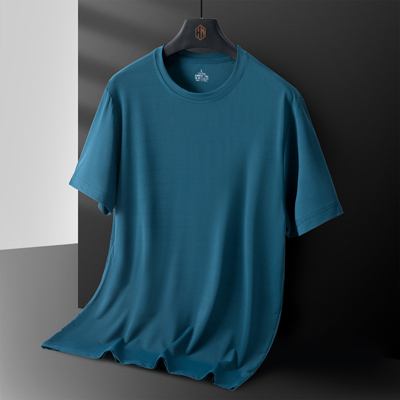 Men's Ice Silk Short Sleeve T-shirt Summer Menswear Casual Sports Quick-Drying Large Size Youth round Neck Half-Sleeve T-shirt Top
