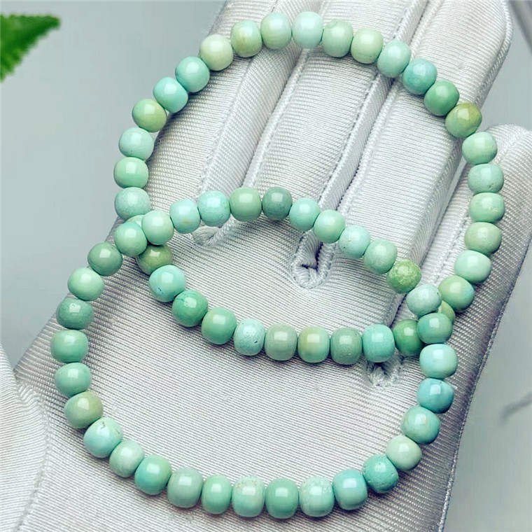 天然原矿湖北绿松石手串老型珠中高瓷蓝绿男女佛珠文玩绿松石手链