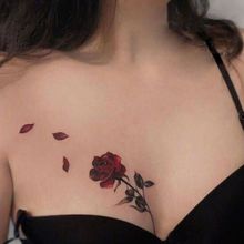 胸前红玫瑰花瓣纹身贴纸 脚踝花环肩膀暗黑系防水持久女刺青唯美