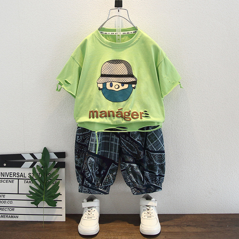 童装男童夏装套装2024新款洋气儿童夏季防蚊裤痞帅男宝宝夏天衣服