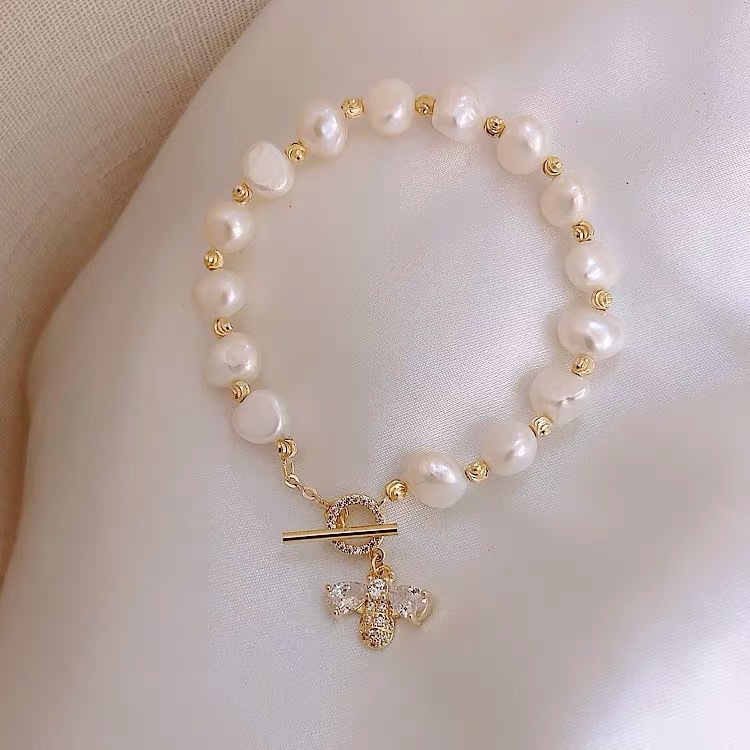 Bee Imitation Freshwater Pearl Irregular Bracelet Micro Inlaid Zircon Baroque Pearl Bracelet Personality Trend Bracelet