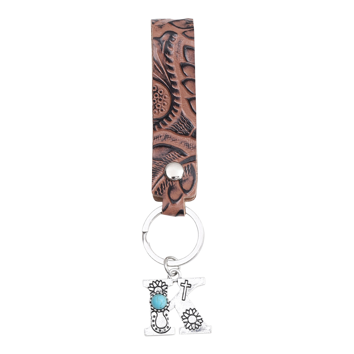 A Variety of Brown Leather Pattern Keychain Alloy Word Farm Sign Mother Natural Turquoise Cross-Border European and American Amazon