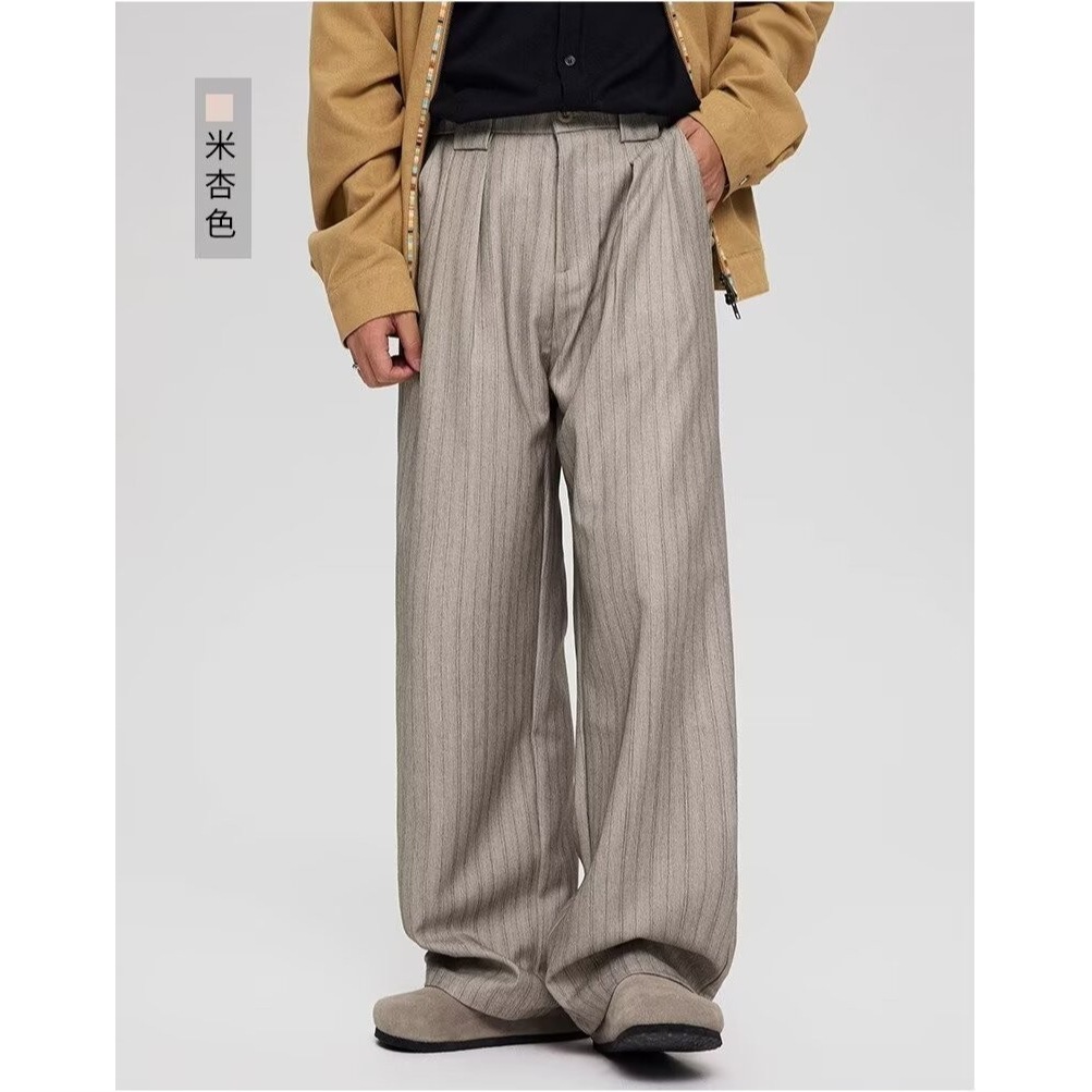 秋季2025新款美式cleanfit条纹肌理感休闲长裤男女垂坠老钱风西裤