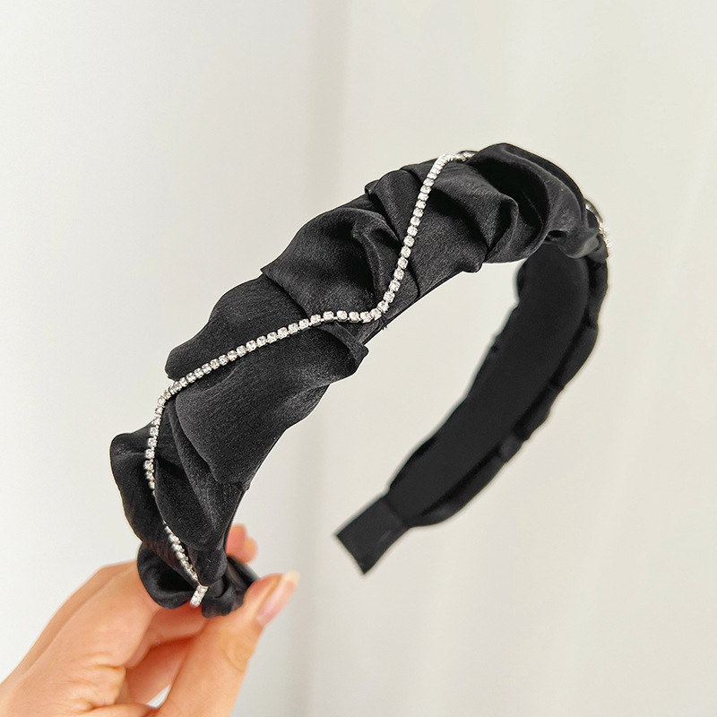 Korean New Bright Yarn Fabric Pleated Rhinestone Headband Cute Girly Style Headband Versatile High-Grade Hair Accessories F061