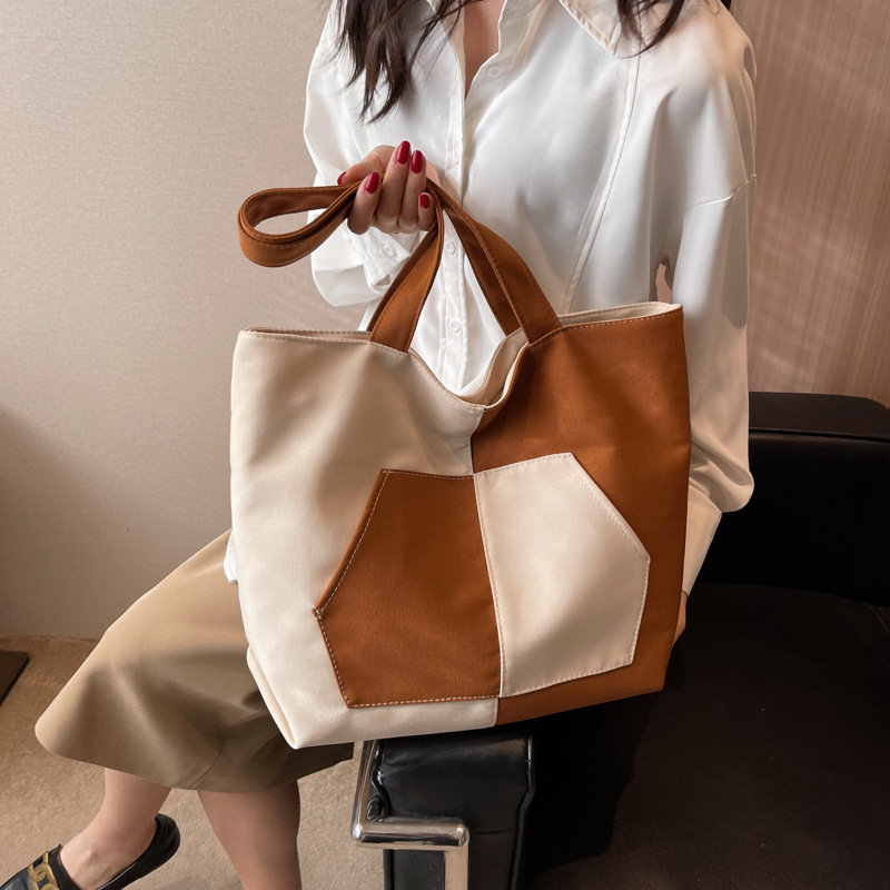 Korean Fashion Women's Shoulder Bag Wholesale Large Capacity Commuter Shopping Tote Bag Color Matching Casual Canvas Bag