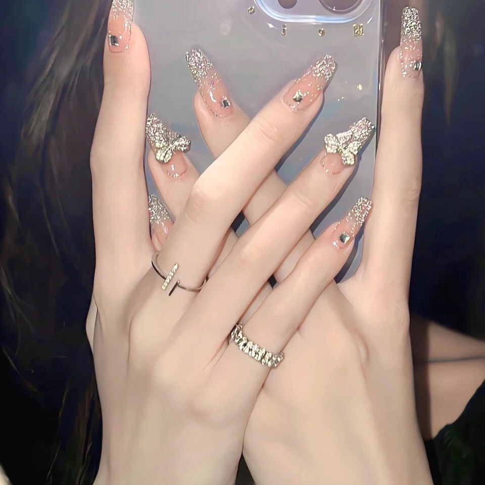 手工爆闪方钻闪钻胶美甲甲片,蝴蝶结钻小红书美甲