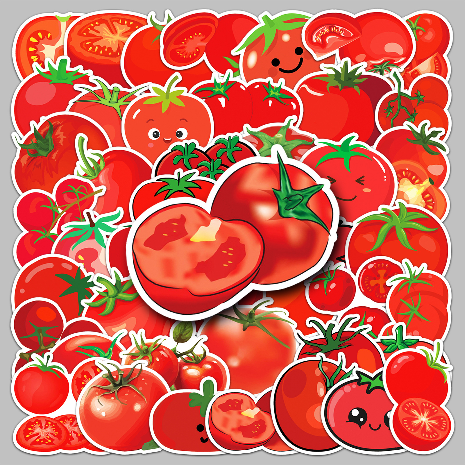 50 tomato cartoon stickers tomato vegetable red waterproof decorative notebook computer cellphone stickers wholesale