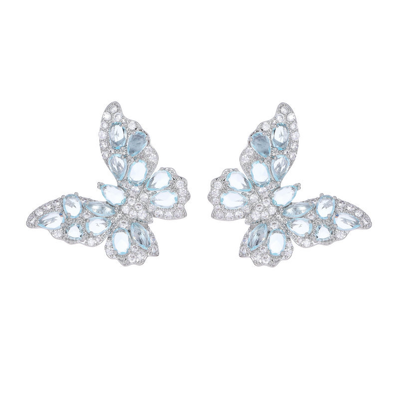 New European and American Earrings Heavy Industry High-Grade Color Zircon Earrings Female Atmosphere Sterling Silver Needle Three-Dimensional Butterfly Studs