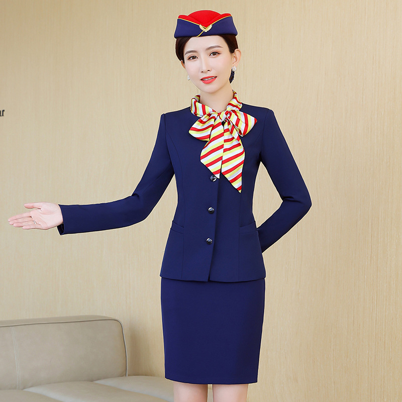 空姐制服职业套装女高铁航空学院军鼓演出服装酒店前台接待工作服