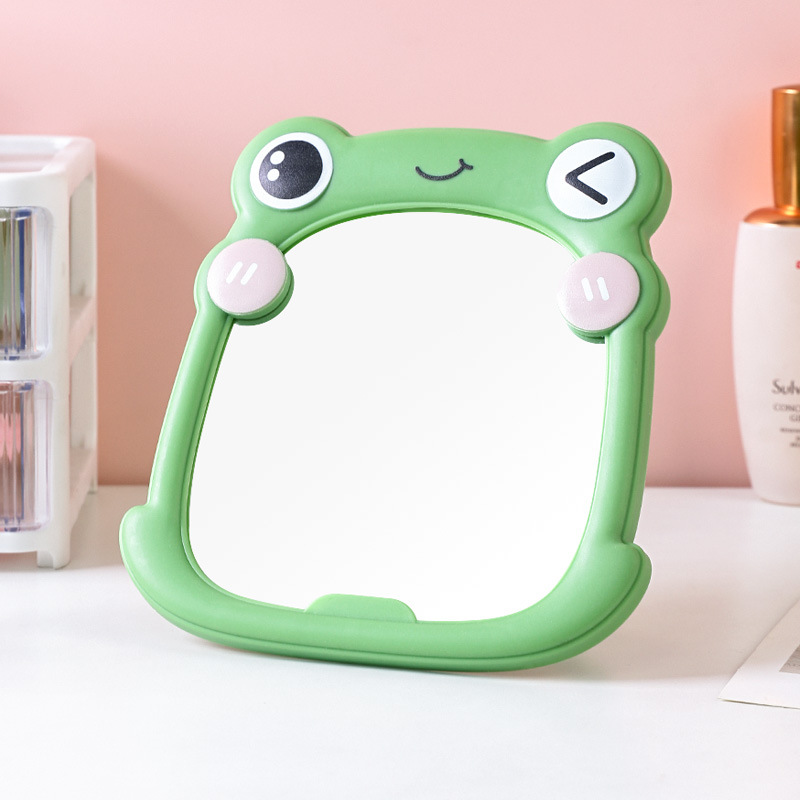 Plastic Frog Desktop Folding Mirror Student Dormitory Makeup Bathroom Wall Ins Style Cartoon Portable Mirror