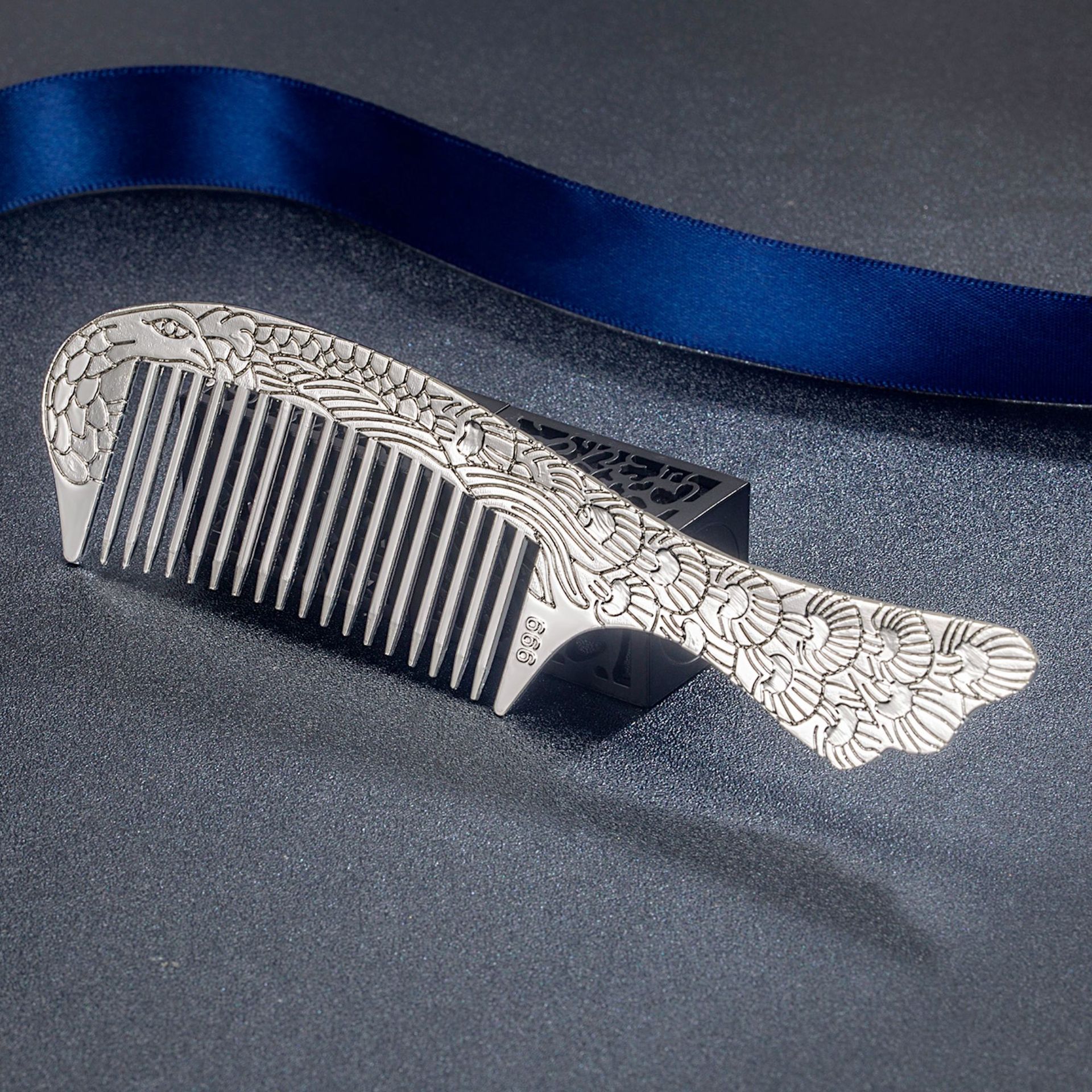 镀银梳子长柄发梳 典雅牡丹花梳子凤尾梳按摩经络梳子银离子梳批