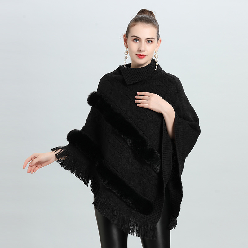 2022 Live Hot EU and South Korea Autumn and Winter New Loose Jacquard Wool Tops Pullover Sweater Cape and Shawl 0938#