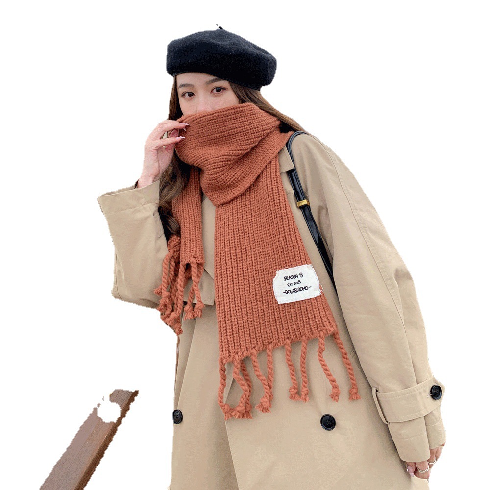 2022 Autumn and Winter New Coarse Yarn Knitted Scarf for Women Korean Dignified All-Match Twist Warm Tassel Shawl Wholesale