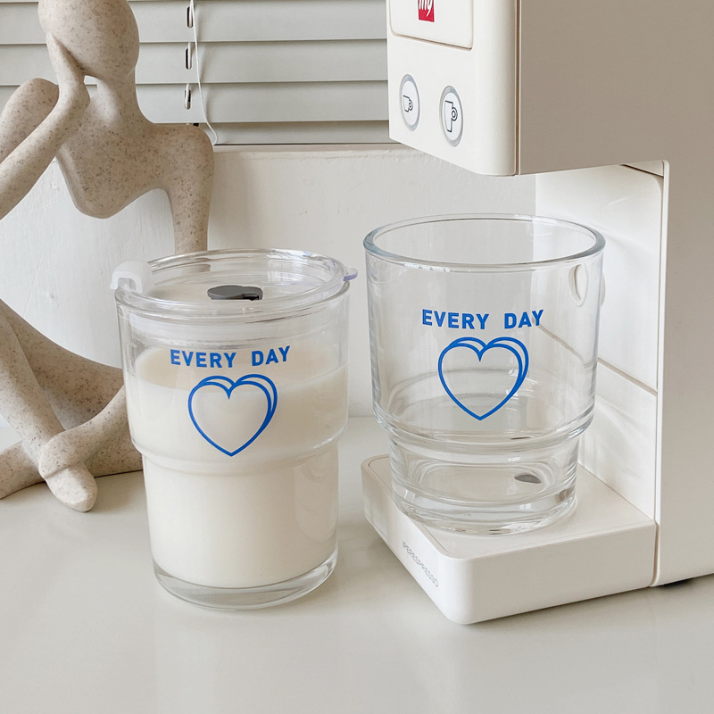 Korean Ins Style Love Bamboo Joint Cup Girl Heart Glass Cute Water Glass Student Straw Cup Large Capacity Cup